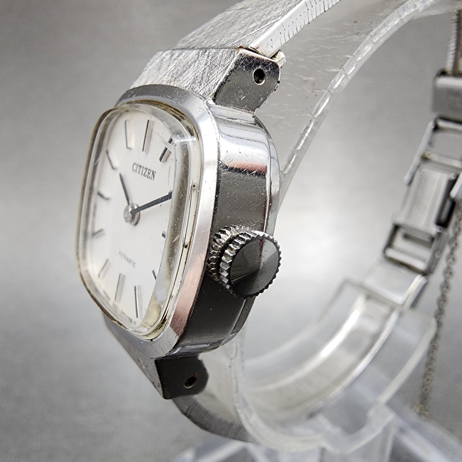Citizen Automatic Watch Women 21mm White Dial Silver Tone Rectangle Runs VTG2