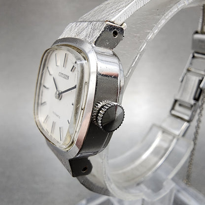 Citizen Automatic Watch Women 21mm White Dial Silver Tone Rectangle Runs VTG2