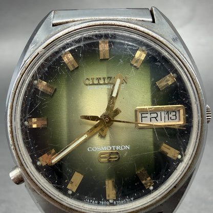 Citizen Cosmotron Watch Men 37mm Green Dial Silver Tone Daydate 7800-870255 PART2