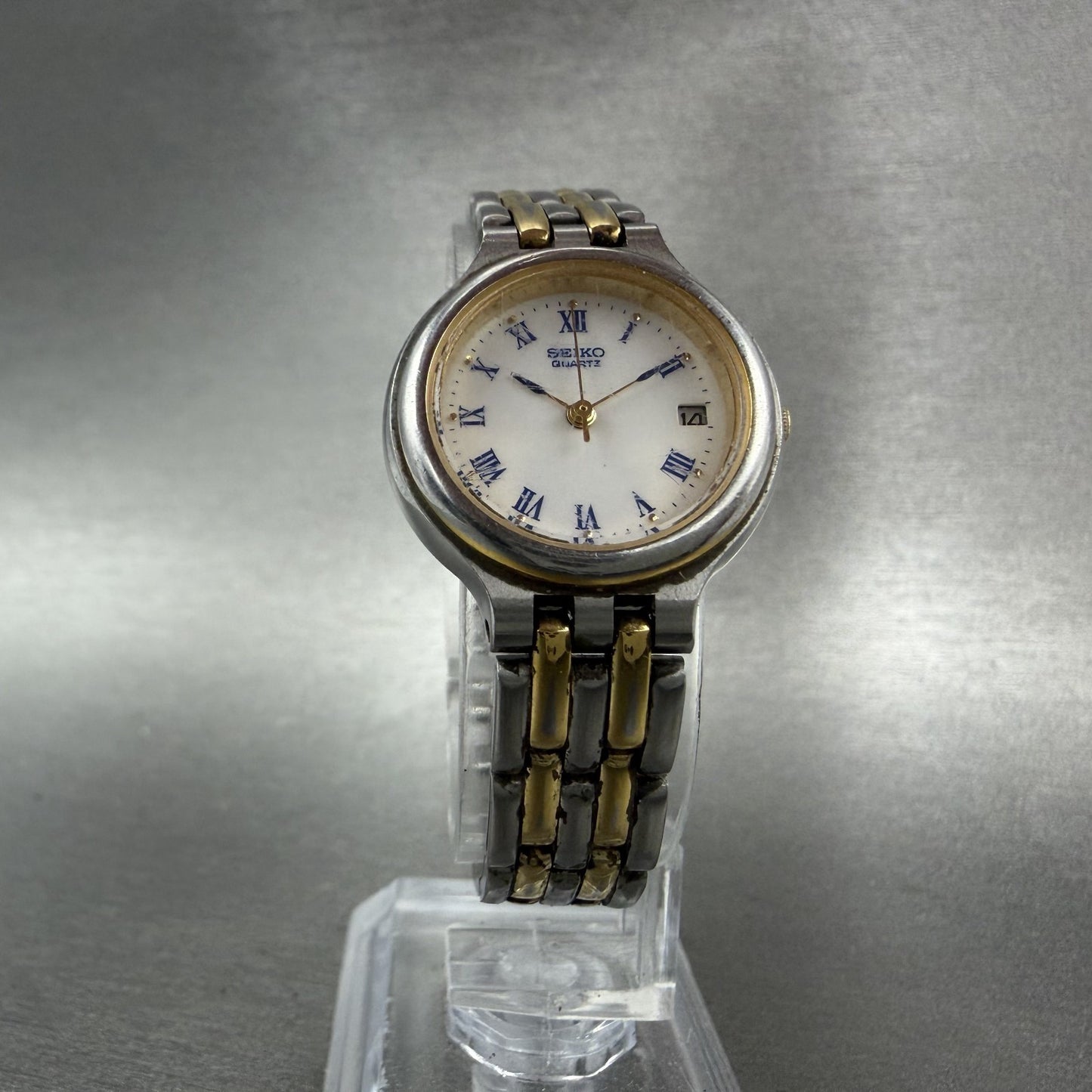Seiko Watch Women 24mm White Dial Two Tone Date Round 3Y02-0B59 New Battery5