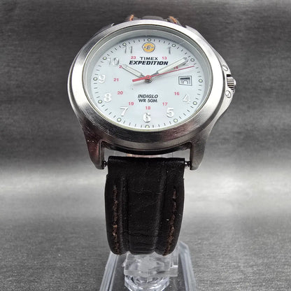 Timex Expedition Watch Men 39mm White Dial Silver Tone Date Round New Battery 895