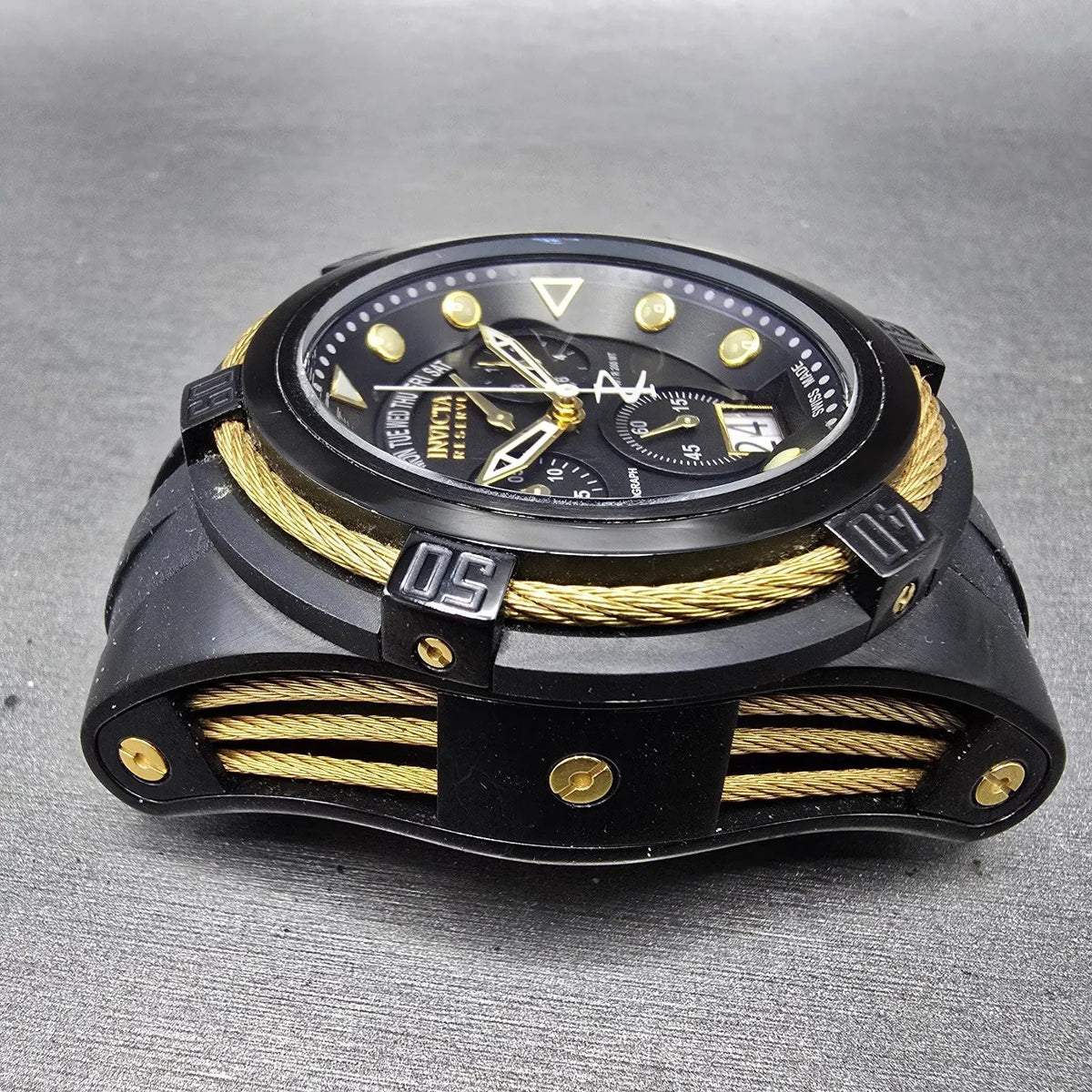 Invicta Reserve Bolt Zeus Chronograph Watch Men 53mm Black Dial Black Gold READ6