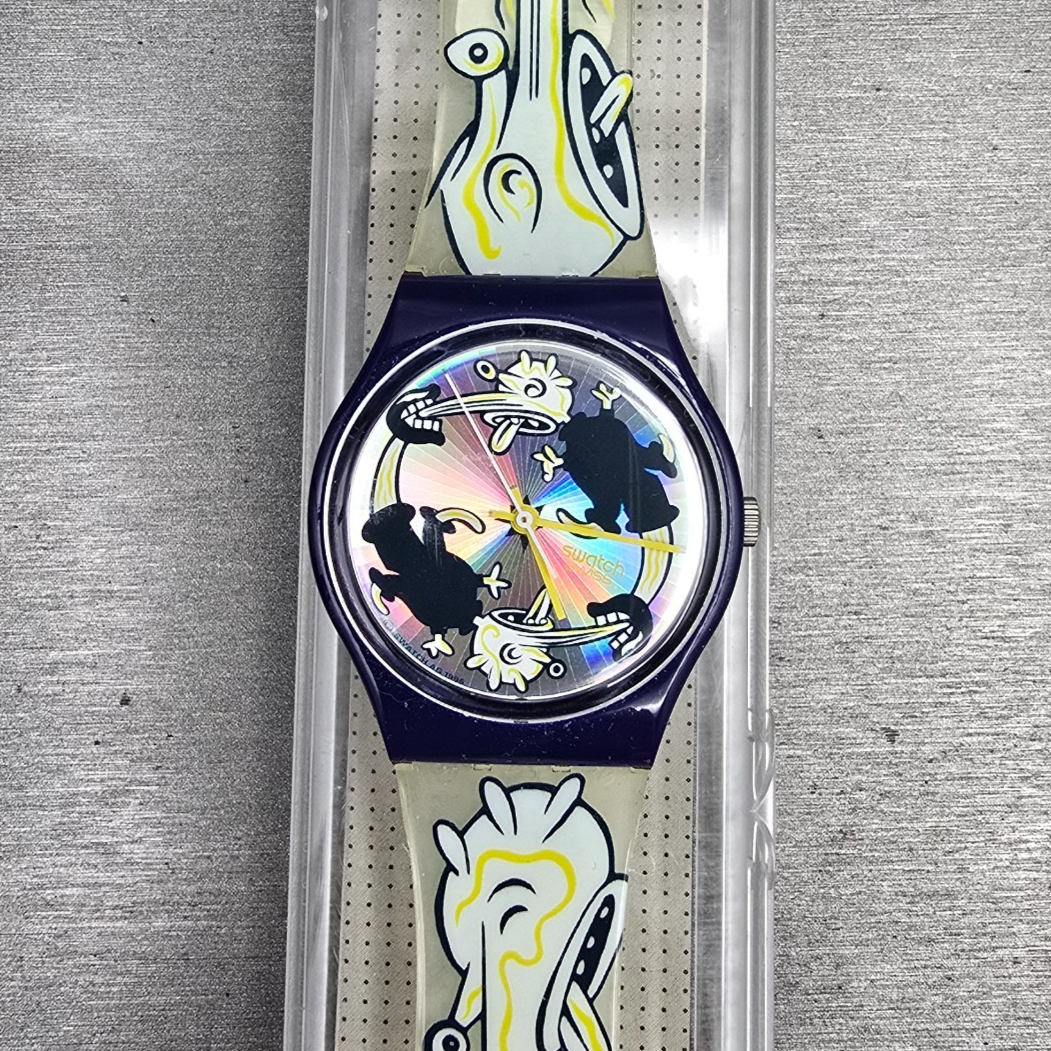 Swatch Twitch Twins Watch Men 33mm Silver Dial Blue Case GN168 New Battery NOS0