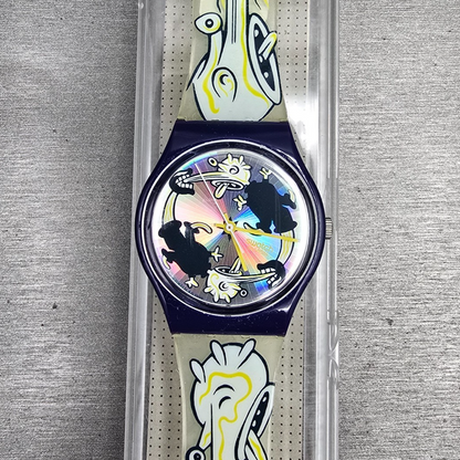 Swatch Twitch Twins Watch Men 33mm Silver Dial Blue Case GN168 New Battery NOS0