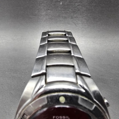 Fossil Big Tic Watch Men 41mm Red Dial Silver Tone Round AM-3758 New Battery4