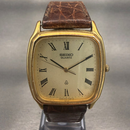 Seiko Watch Men 31mm Champagne Dial Gold Tone Rectangle 6030-5190 New Battery0