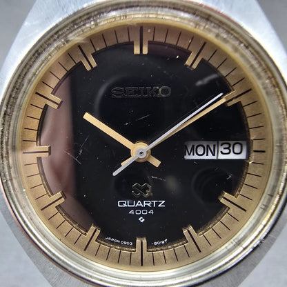 Seiko SQ Watch Men 37mm Black Dial Silver Tone Daydate 0903-8007 New Battery VTG1