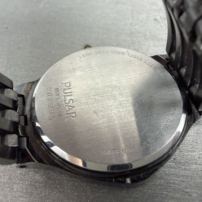 Seiko Pulsar Watch Men 35mm Black Dial Black Tone Date V732-X091 New Battery9