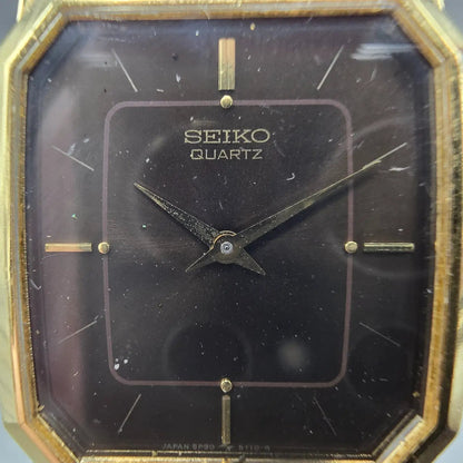 Seiko Tank Watch Men 26mm Brown Dial Gold Hexagon 5P30-5079 PARTS Vintage2