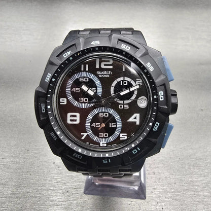 Swatch Follow The Track Chrono Watch Men Black Dial Black Date SUIM401 New Batt0