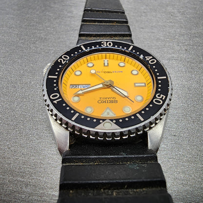 Seiko Diver Watch Men 38mm Orange Dial Silver Tone Daydate 6458-600a New Battery