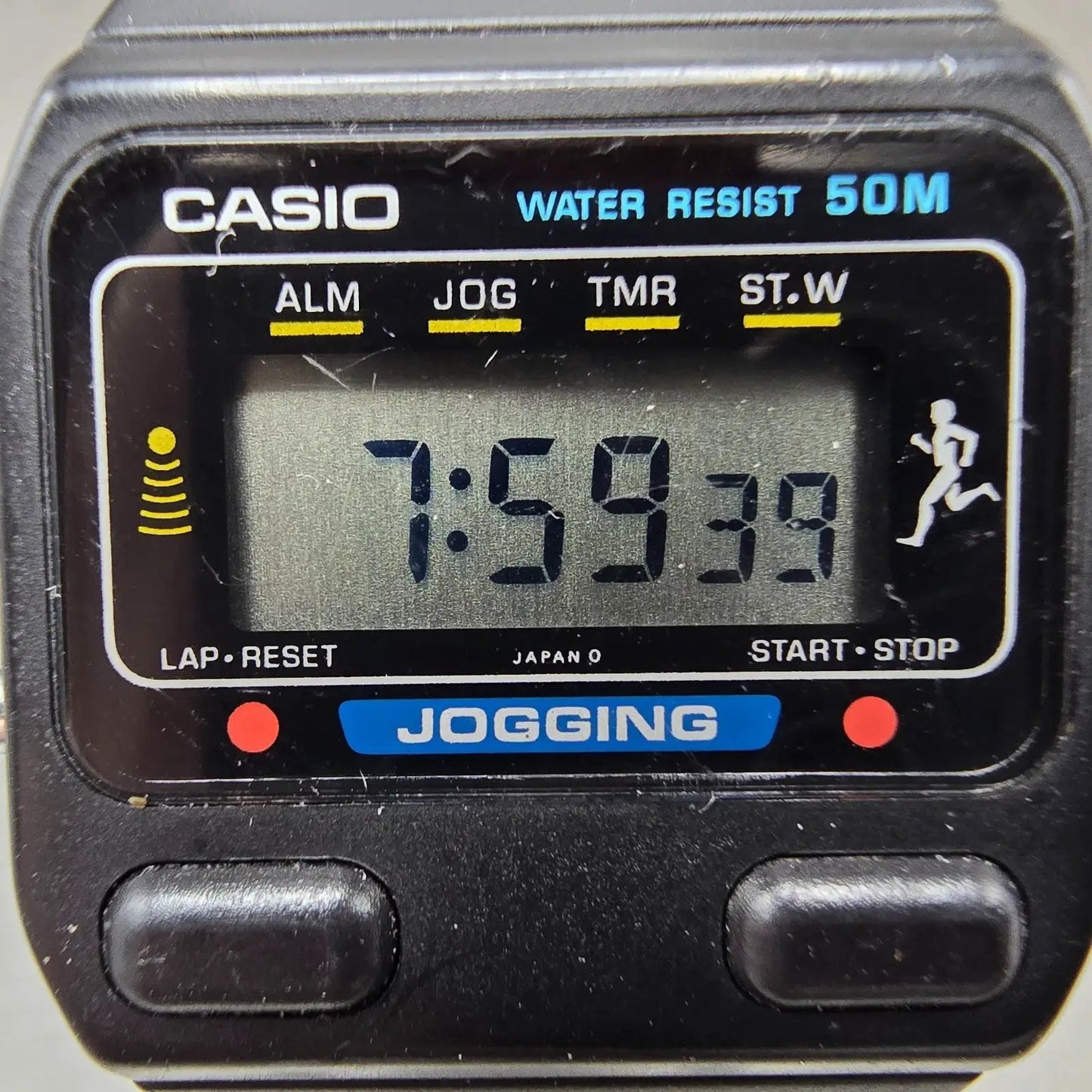Casio J-31W Watch Men 31mm Black Alarm Chronograph Jogging New Battery VTG1