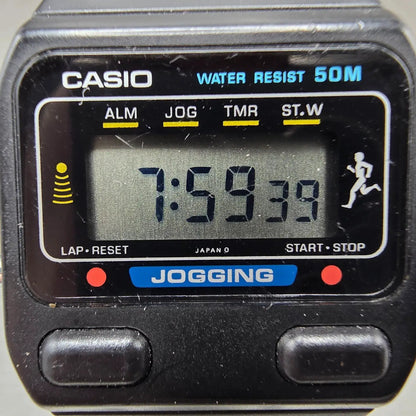 Casio J-31W Watch Men 31mm Black Alarm Chronograph Jogging New Battery VTG1