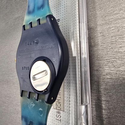 Swatch Blue Flamingo Watch Men 34mm Blue Dial Black Case GN114 New Battery NOS11