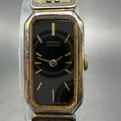 Seiko Tank Watch Women 13mm Black Dial Gold Tone Rectangle 13205649 New Battery1