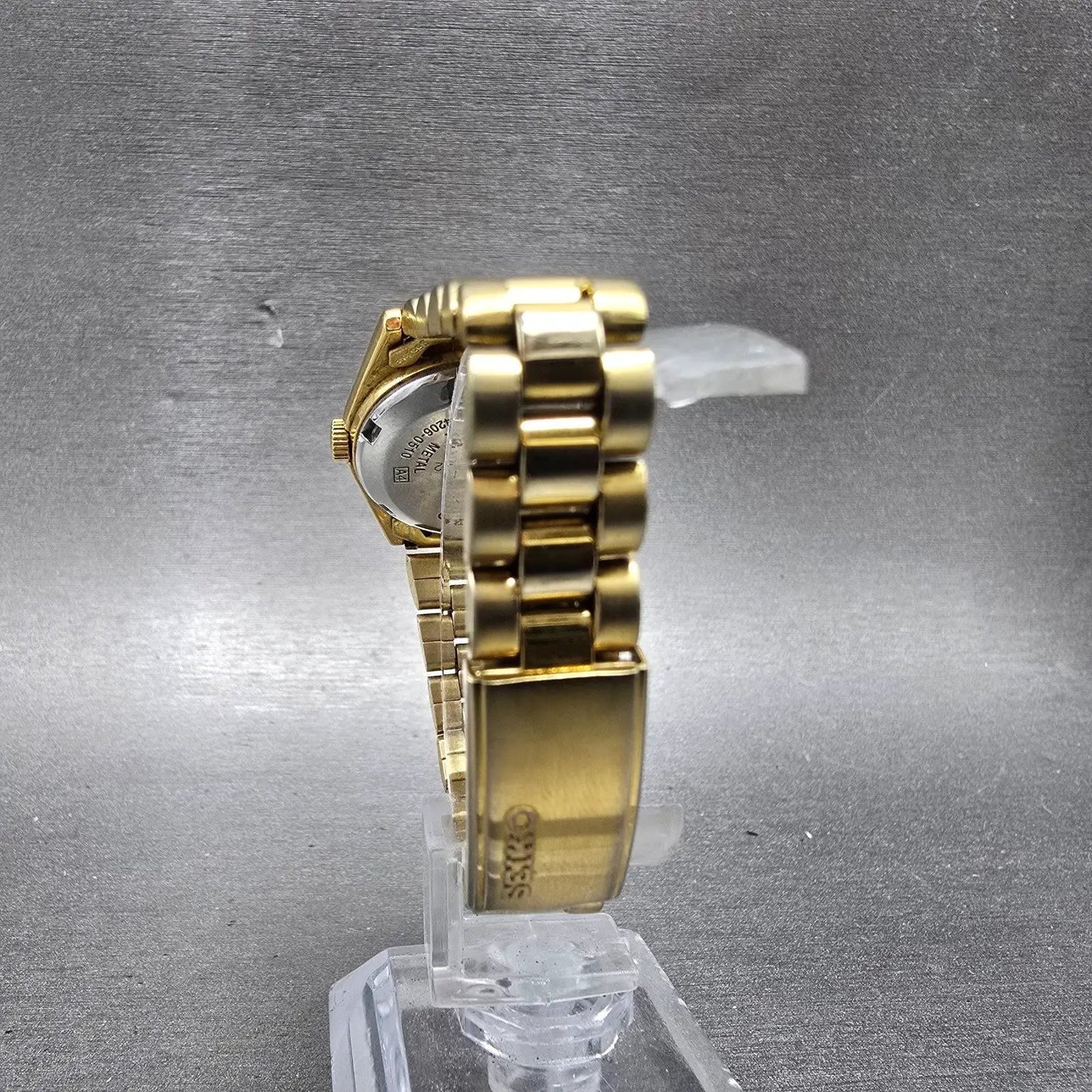 Seiko 5 Automatic Watch Women 25mm Black Dial Gold Tone Daydate 4206-0510 Runs7