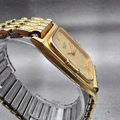Bulova Watch Men 25mm Gold Dial Gold Tone Rectangle New Battery Vintage 92A403