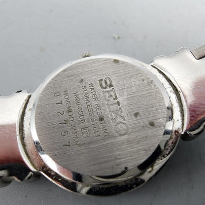 VTG Seiko Watch Women 21mm Black Dial Silver Tone Round 1N00-0SC0 New Battery