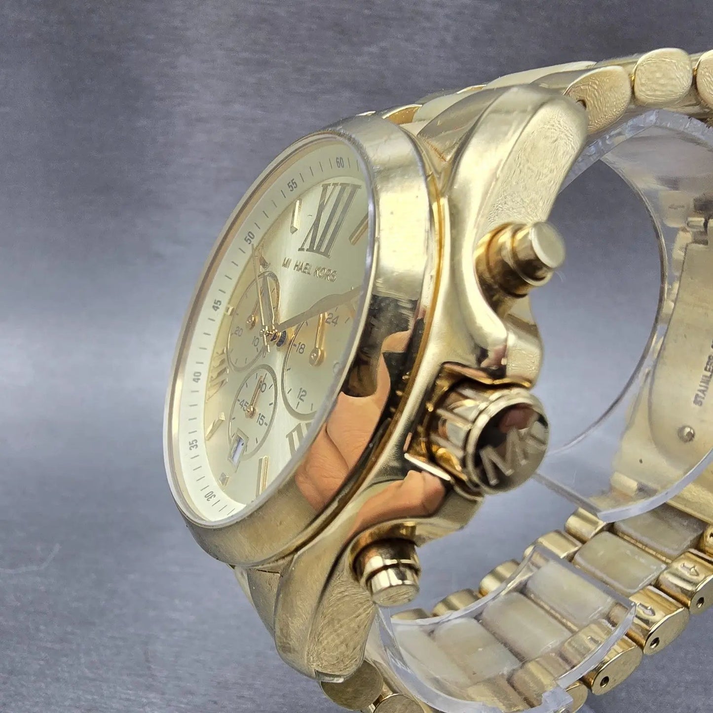 Michael kors Bradshaw Watch Women 43mm Champagne Dial Gold Tone Date New Battery2
