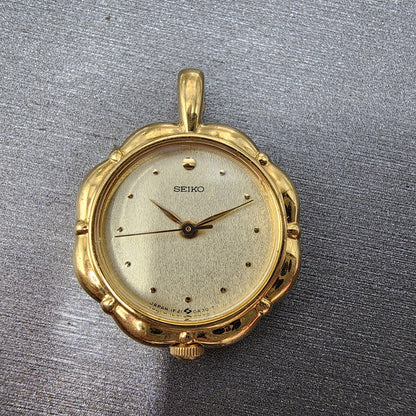 Seiko Necklace Watch Women 21mm Champagne Dial Gold Tone 1f210a10 New Battery0