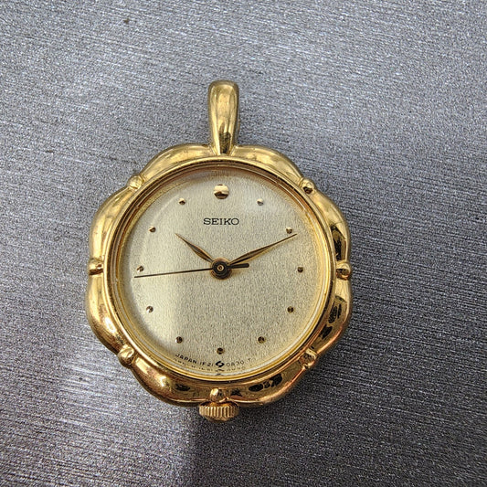 Seiko Necklace Watch Women 21mm Champagne Dial Gold Tone 1f210a10 New Battery0