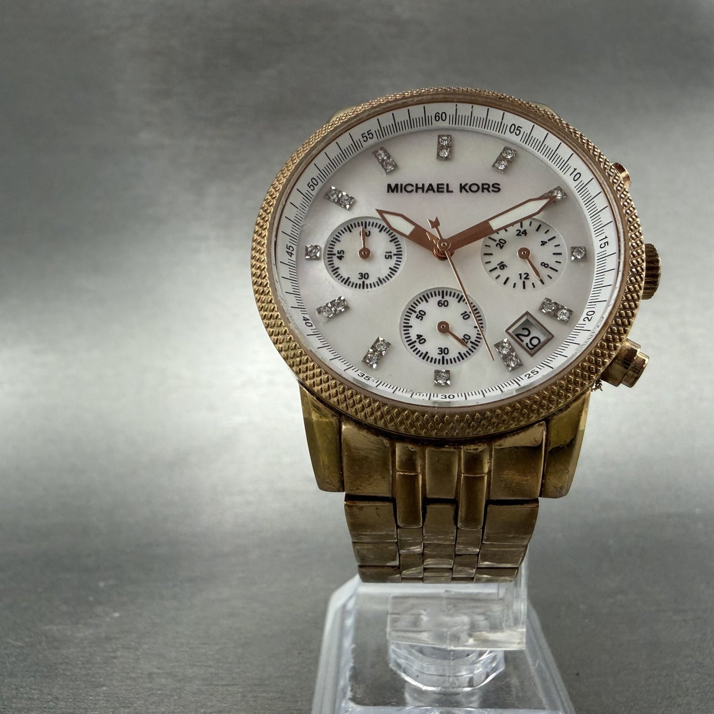 Michael Kors Ritz Chronograph Watch Women 37mm MOP Dial Rose Gold New Battery5
