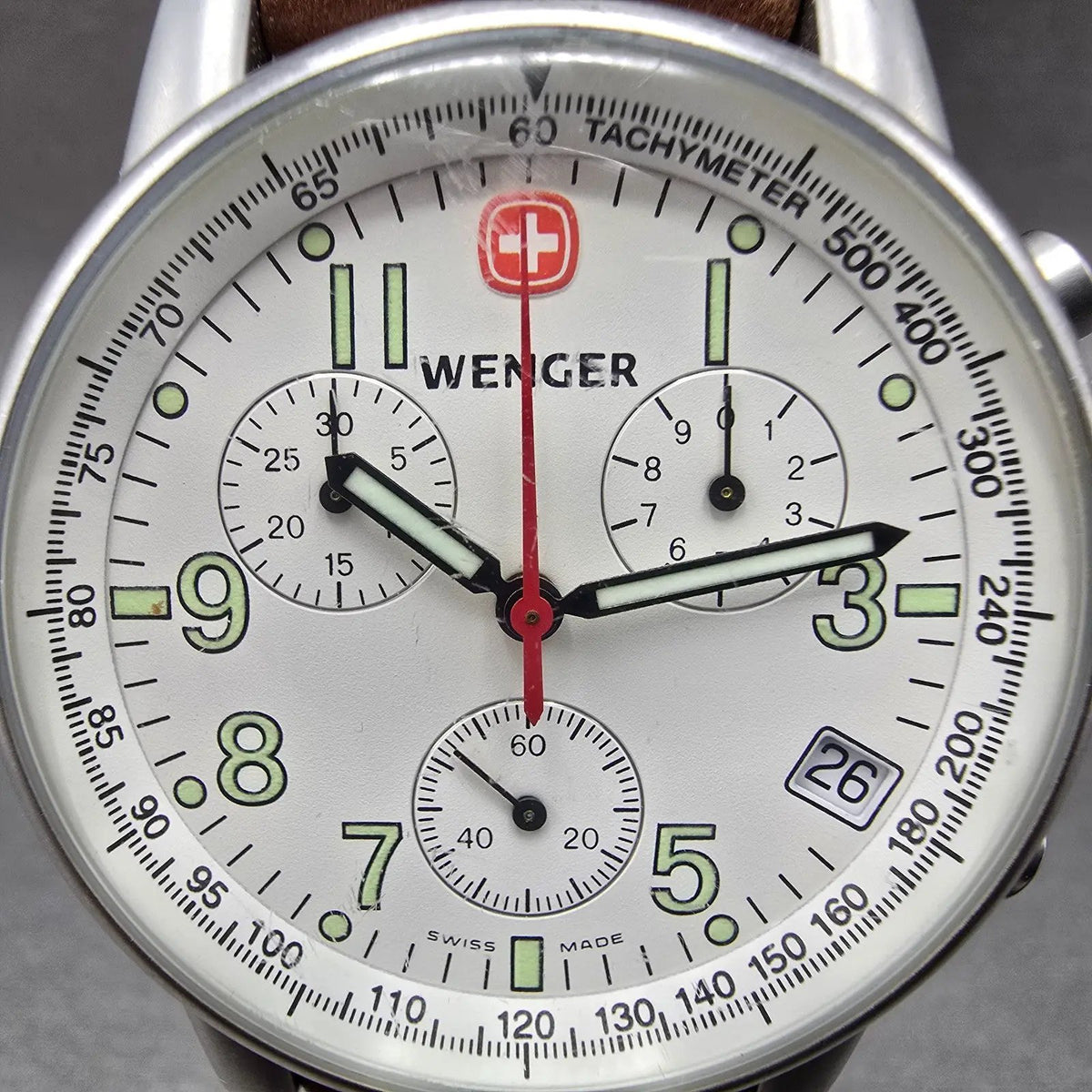 Wenger Swiss Military Chronograph Watch Men 39mm White Dial Steel New Battery1