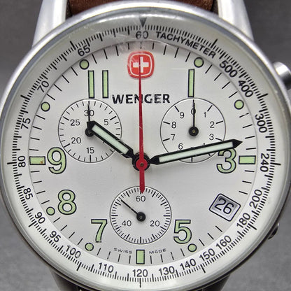 Wenger Swiss Military Chronograph Watch Men 39mm White Dial Steel New Battery1