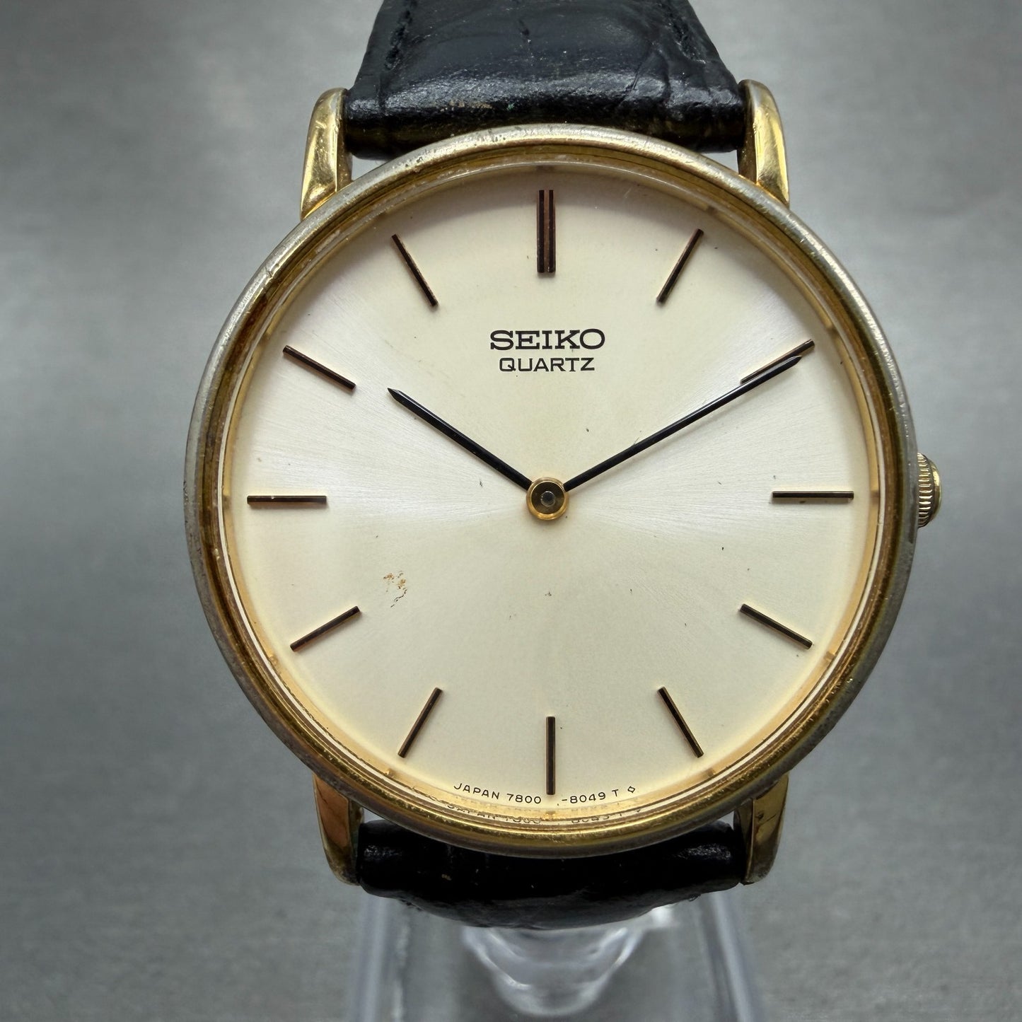 Seiko Watch Men 32mm White Dial Gold Tone Round 7800-8019 New Battery Vintage GH0