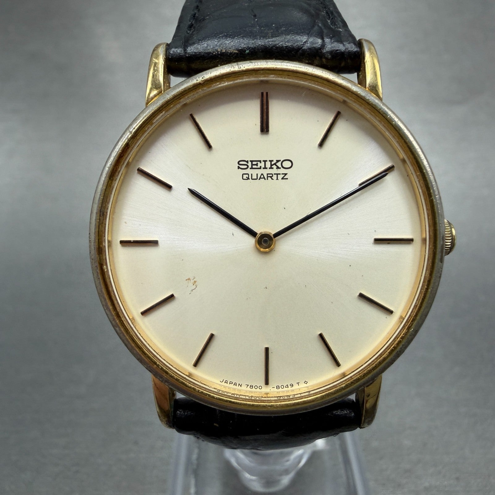 Seiko Watch Men 32mm White Dial Gold Tone Round 7800-8019 New Battery Vintage GH0