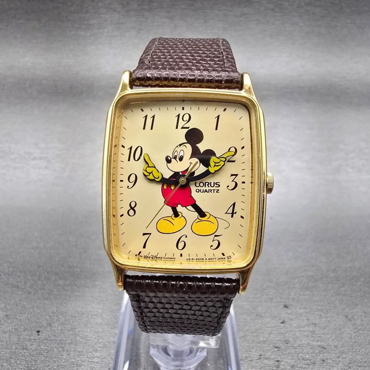 Seiko Lorus Mickey Mouse Watch Men 27mm Champagne Dial V515-5000 New Battery VTG0