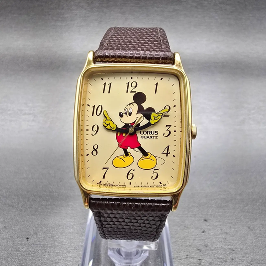 Seiko Lorus Mickey Mouse Watch Men 27mm Champagne Dial V515-5000 New Battery VTG0