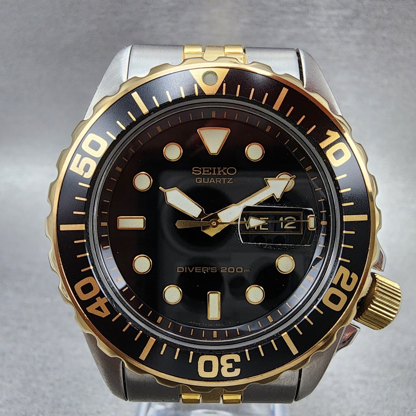 Seiko Divers Watch Men 42mm Black Dial Two Tone 7n366a29 New Battery Read!!!1