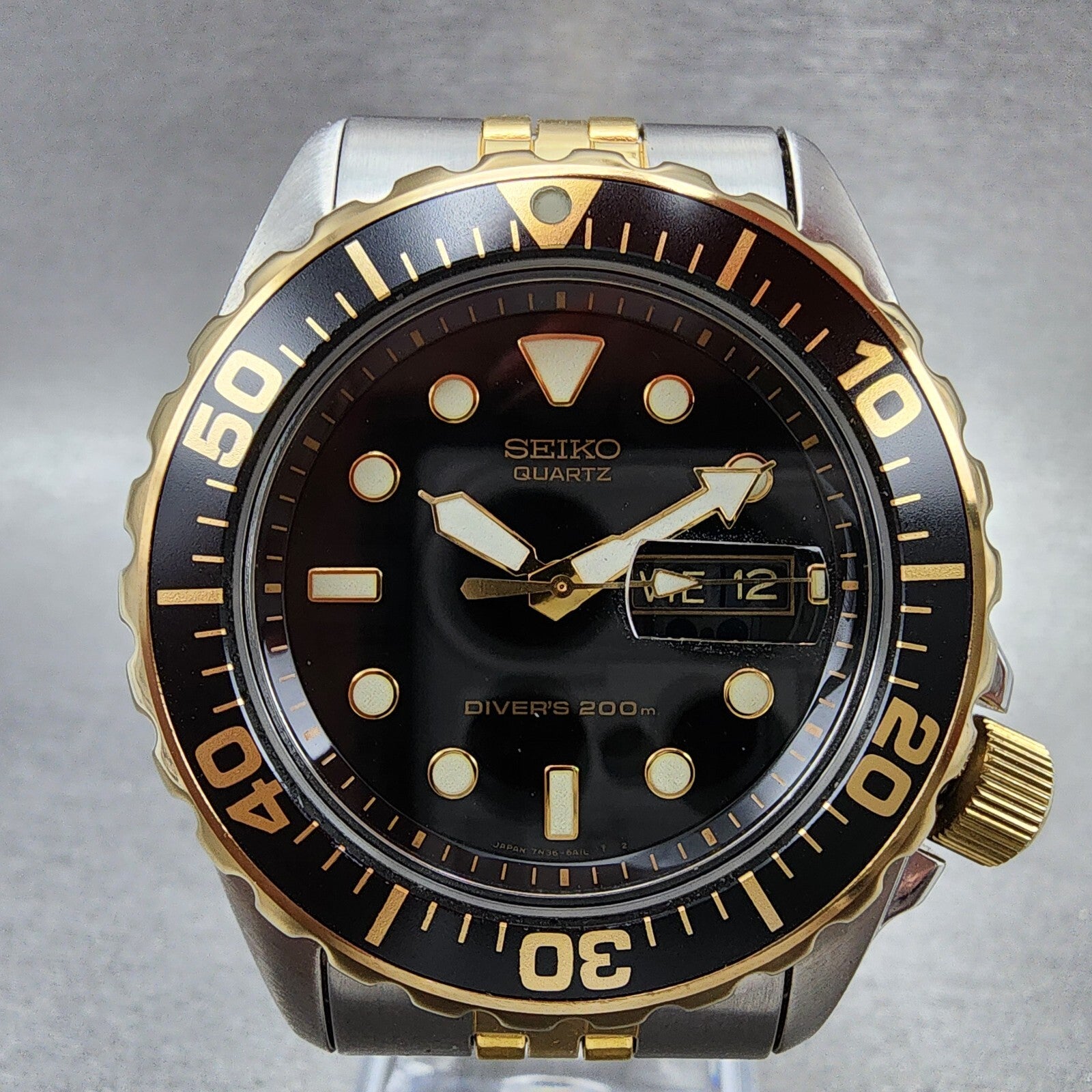Seiko Divers Watch Men 42mm Black Dial Two Tone 7n366a29 New Battery Read!!!1