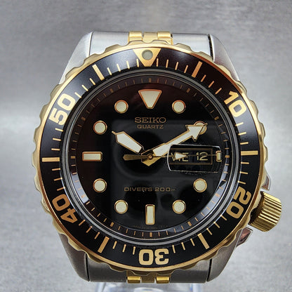 Seiko Divers Watch Men 42mm Black Dial Two Tone 7n366a29 New Battery Read!!!1