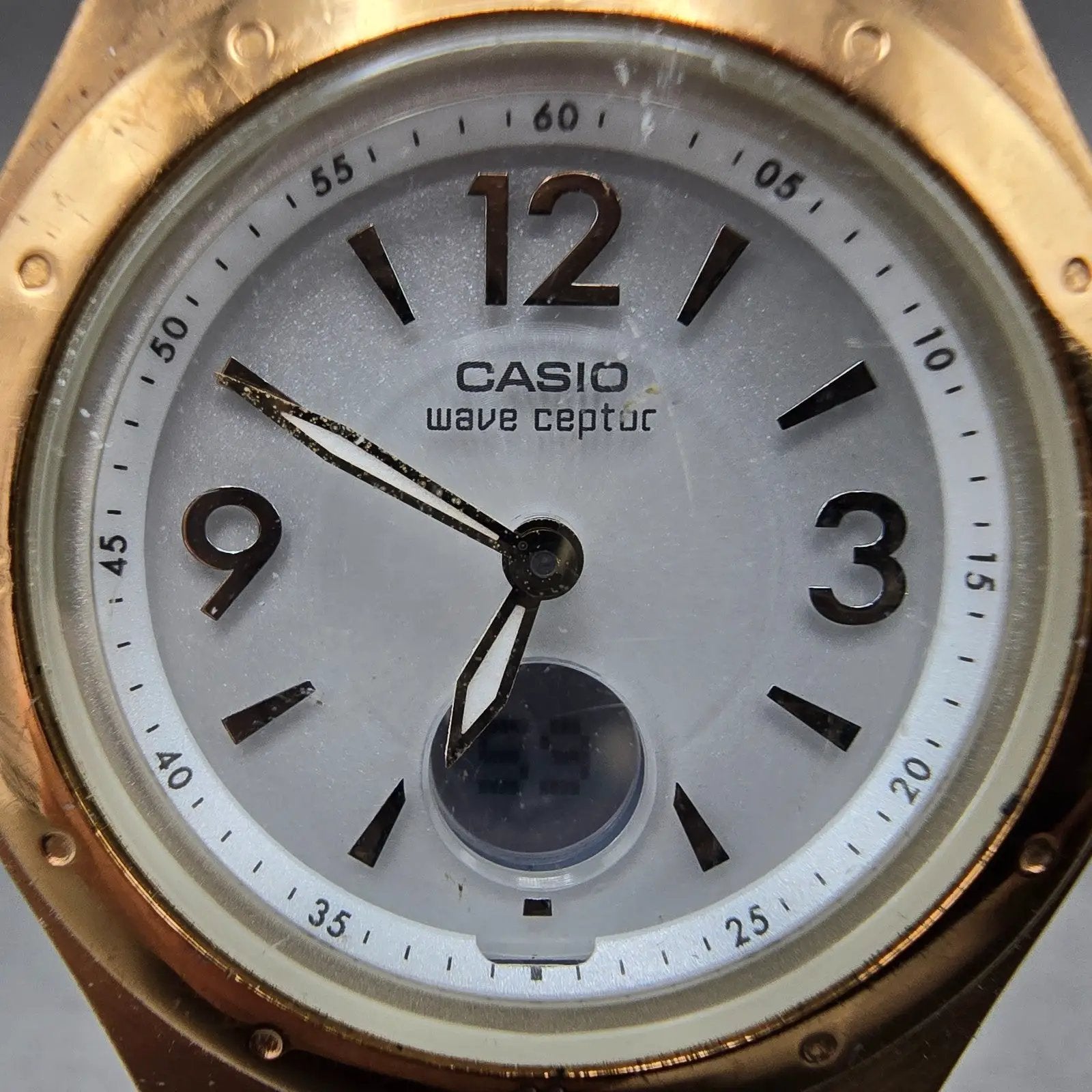 Casio Wave Ceptor Watch Women 35mm White Dial Rose Gold Alarm Chronograph Works1