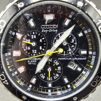 Citizen Eco-Drive Chronograph Watch Men 43mm Black Dial Steel Date Round Works1