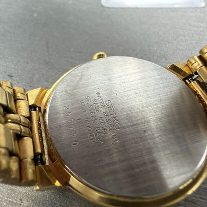 Seiko SX Watch Men 34mm White Dial Gold Tone Round V701-1K00 New Battery9