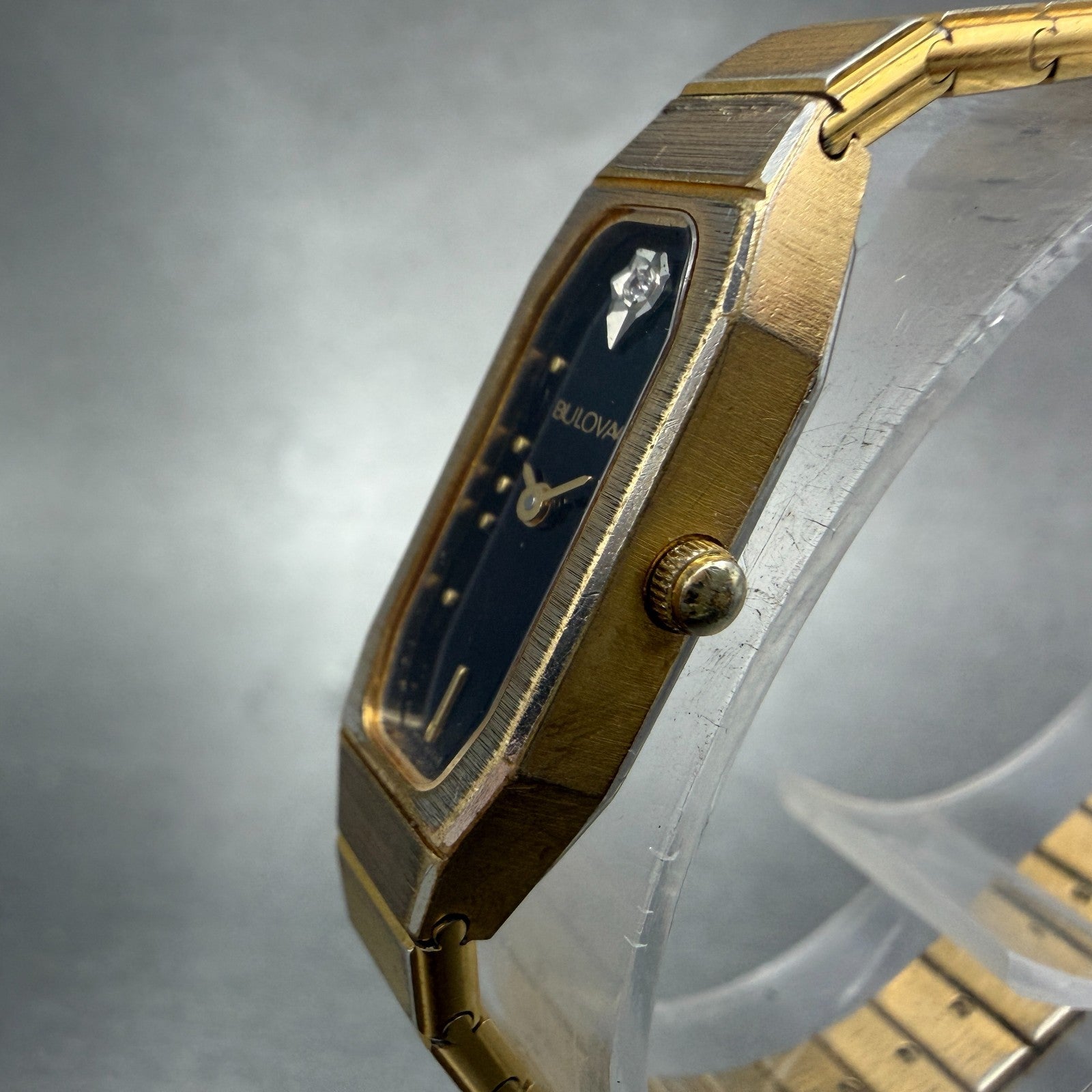 Bulova Watch Women 12mm Black Dial Gold Tone Octagon 92T22 New Battery2