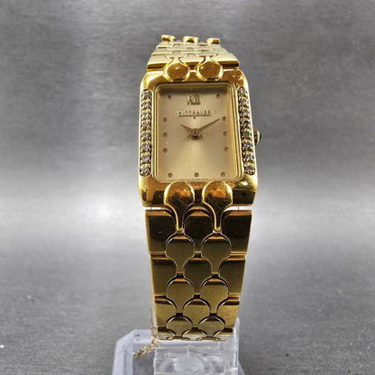 Wittnauer Tank Watch Women 19mm Champagne Dial Gold Tone Diamond Bezel New Batt5