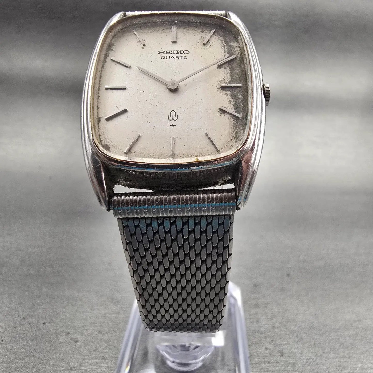 Seiko Watch Men 37mm Silver Dial Silver Tone Rectangle 43-5200 New Battery VTG5