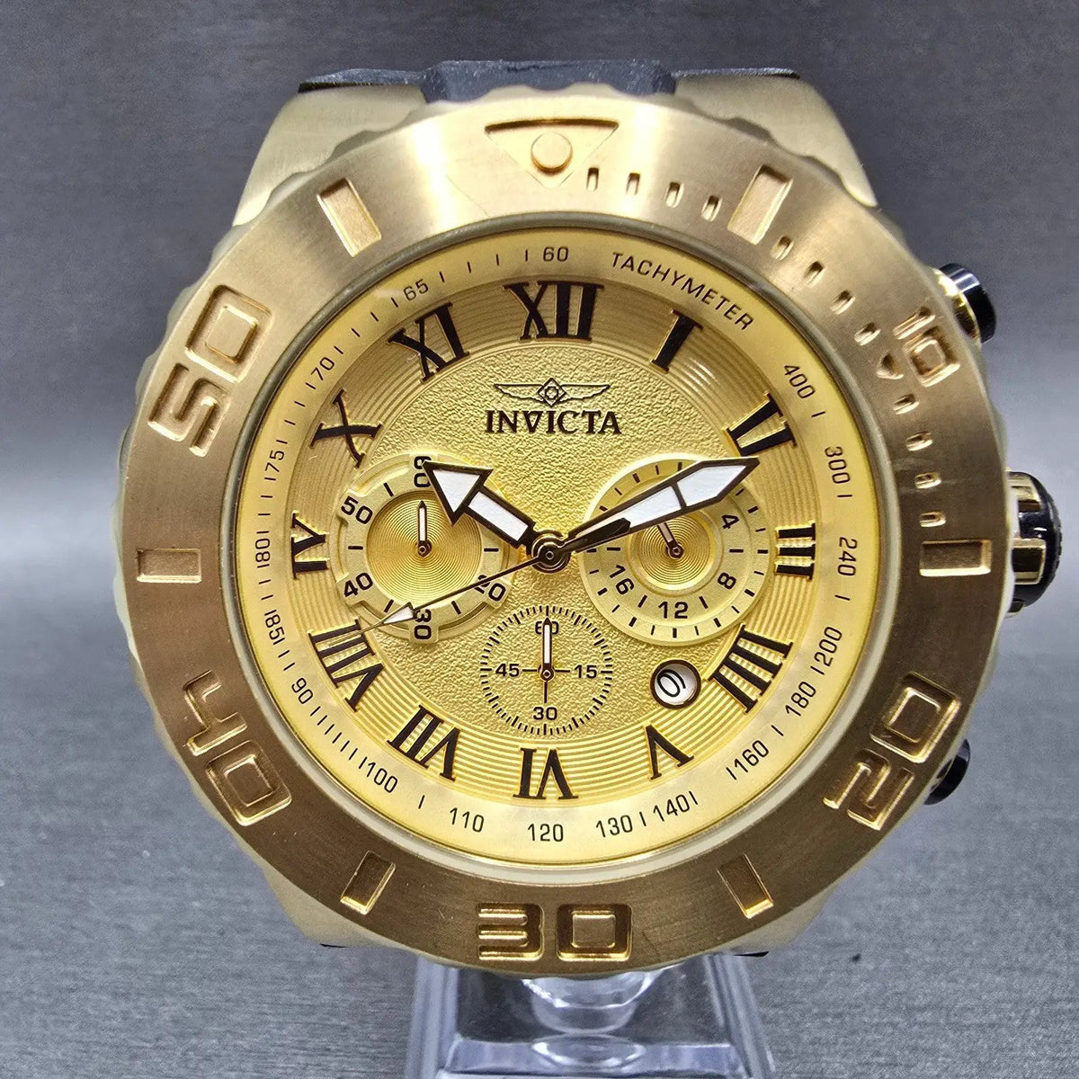 Invicta Pro Diver Watch Men 49mm Gold Dial Gold Date Round 24844 New Battery0