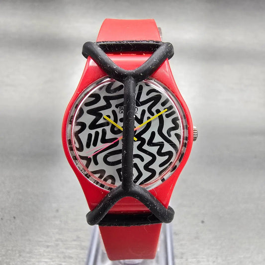 Swatch Squiggly Watch Women 24mm White Dial Red Case Round LR104 New Battery VTG0