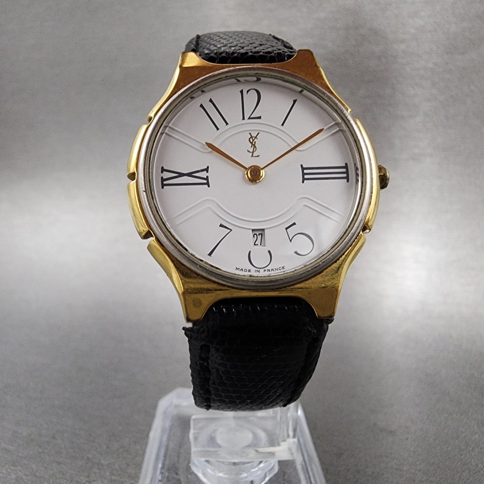Yves Saint Laurent Watch Women 30mm White Dial Gold Tone Round New Battery5