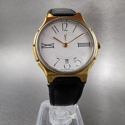 Yves Saint Laurent Watch Women 30mm White Dial Gold Tone Round New Battery5