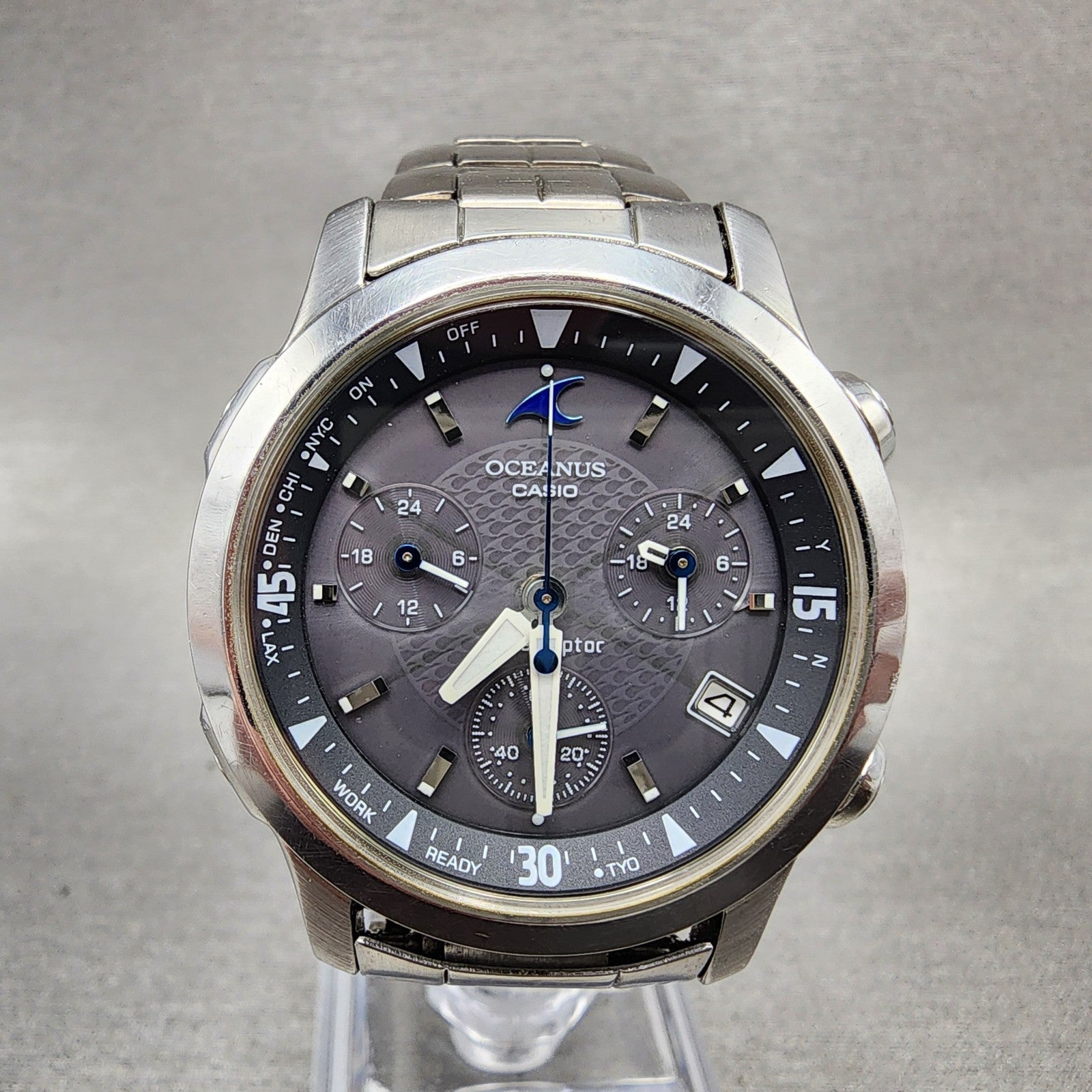 Casio Oceanus OCW10 Watch Men 36mm Black Dial Titanium Chrono Solar Works0