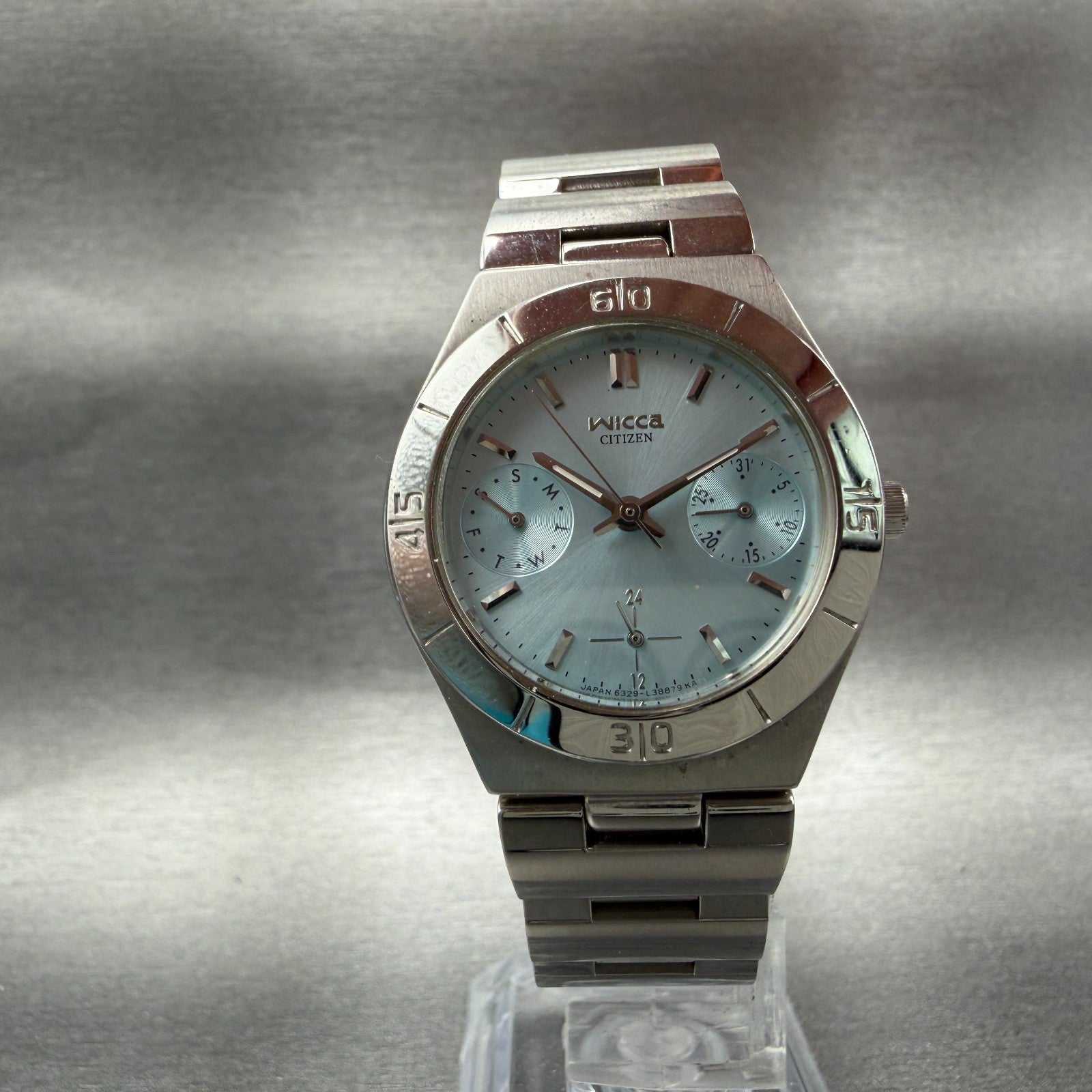 Citizen Wicca Watch Women 31mm Blue Dial Silver Tone Daydate Round New Battery5