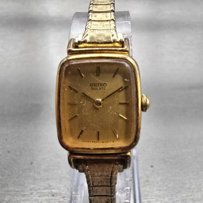 Seiko Watch Women 16mm Gold Dial Gold Tone Rectangle 5420-5301 New Battery VTG0