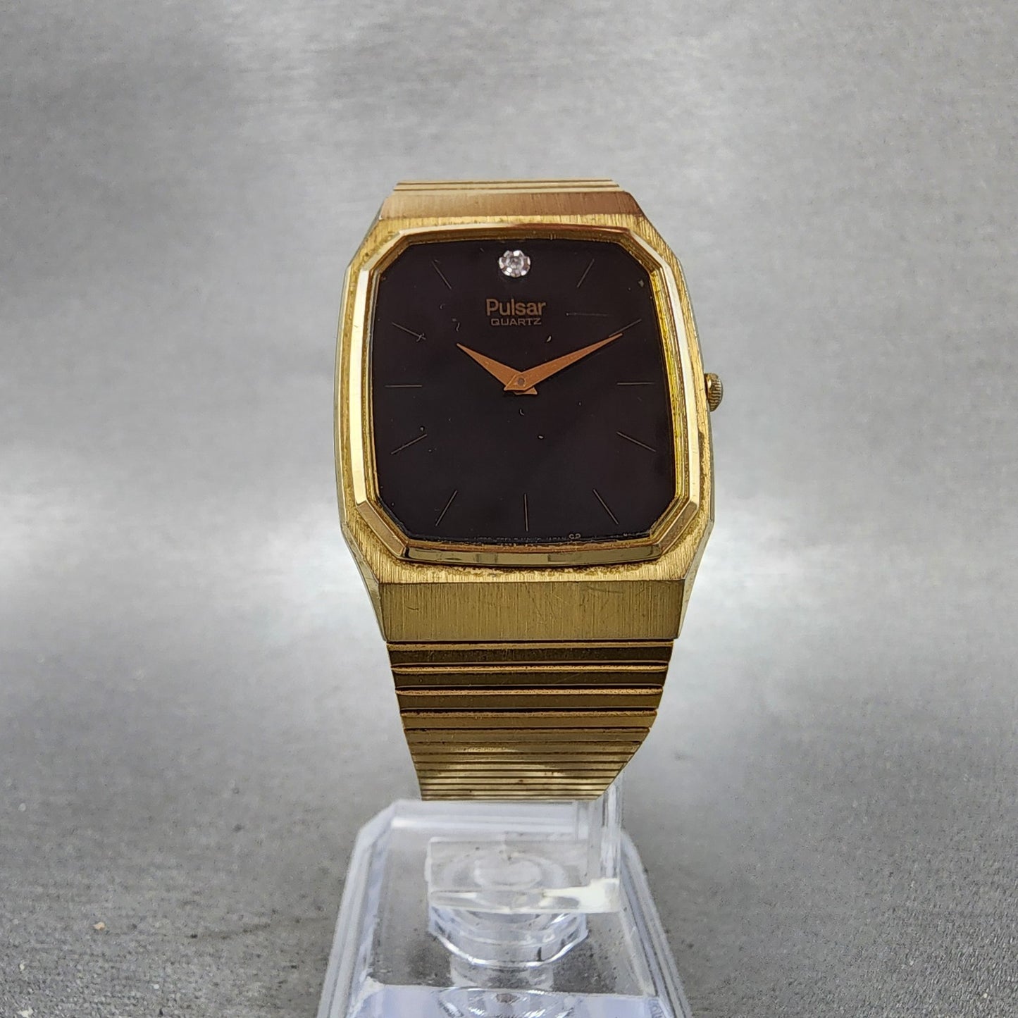 Pulsar Tank Watch Men 28mm Black Dial Gold Tone Rectangle V3205160 New battery5