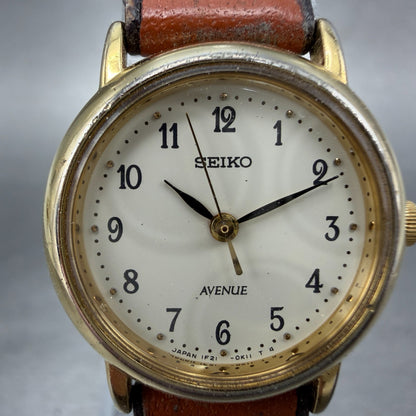 Seiko Avenue Watch Women 23mm Cream Dial Gold Tone Round 1F21-0G10 New Battery1